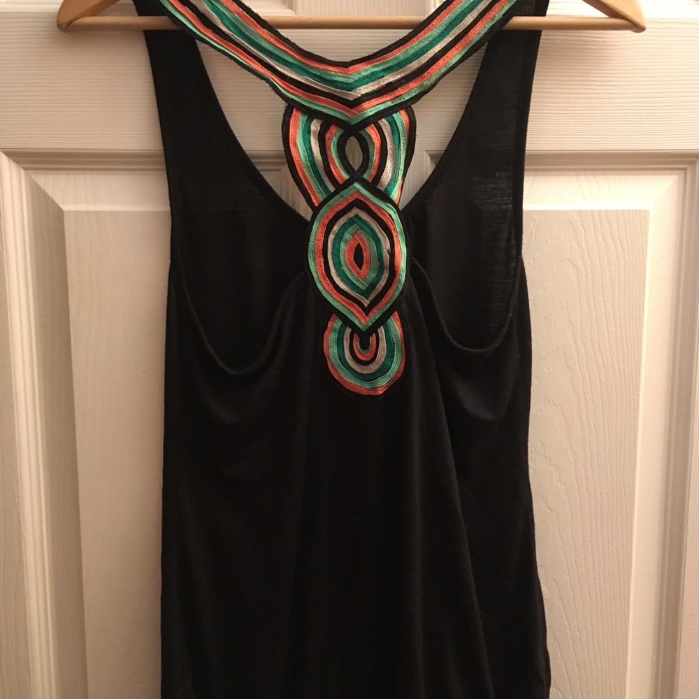 Black tank top with multi-color straps